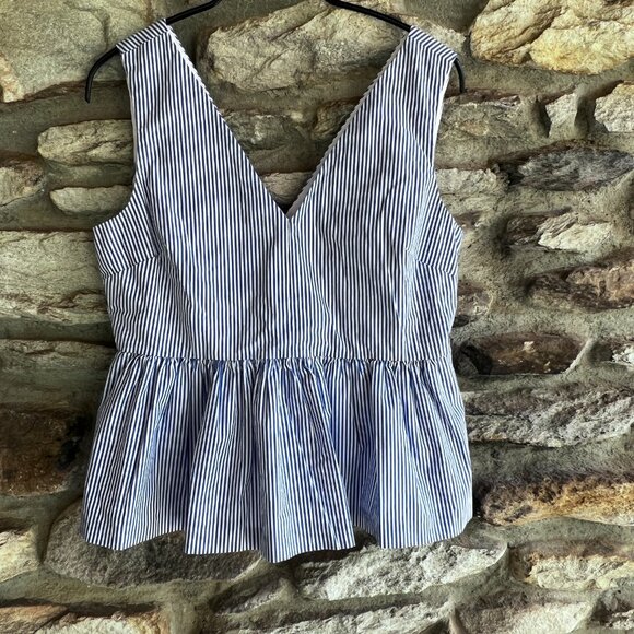 J. CREW Ruffle Sleeveless Tank Top. Blue Stripe, Ruffle Hem, Nautical Size 4 - Picture 4 of 11